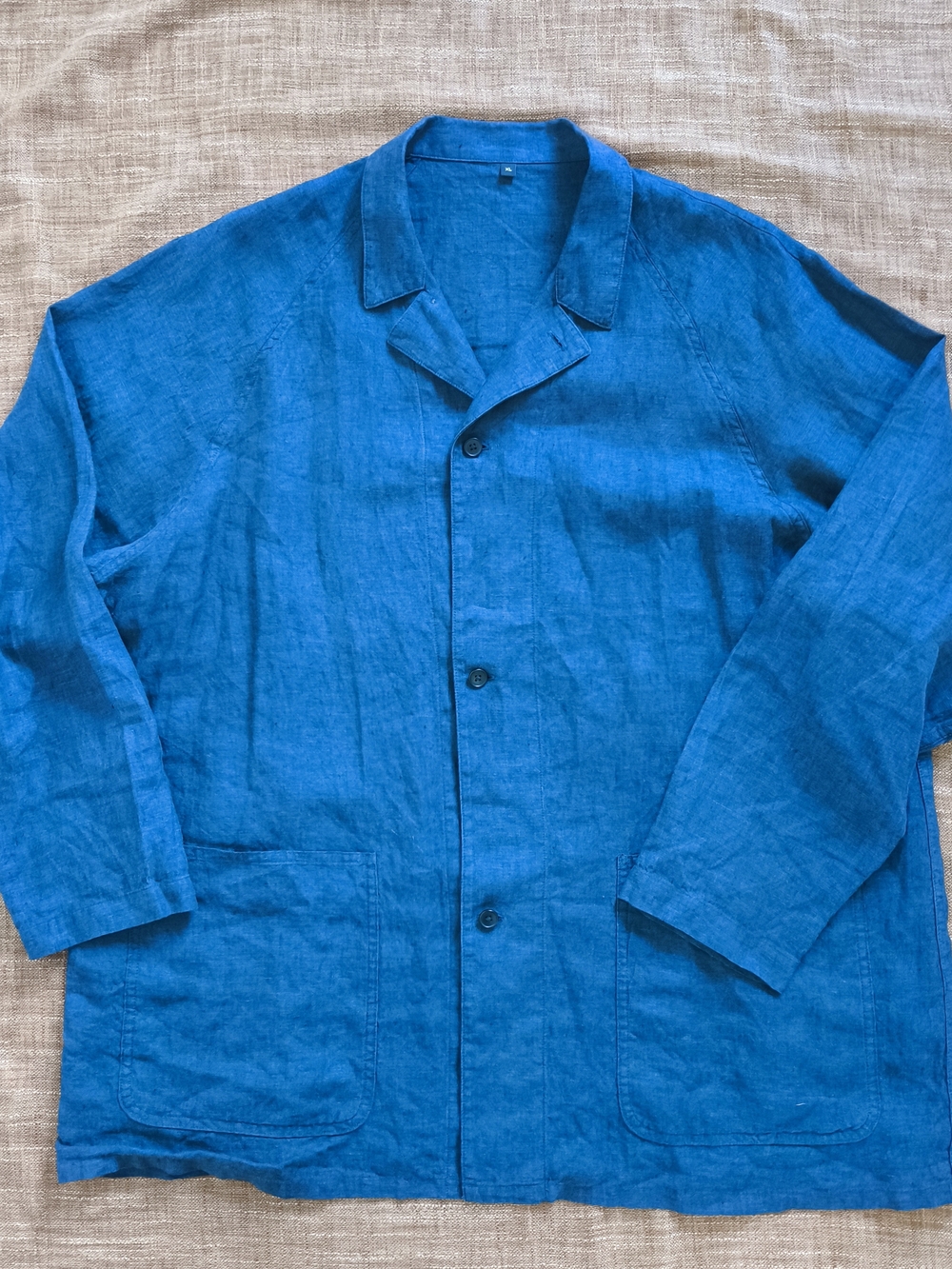 Muji 100 % Linen Chore Jacket Unstructed Men's Blue Linen Boxy Oversized Size XL - Picture 2 of 15